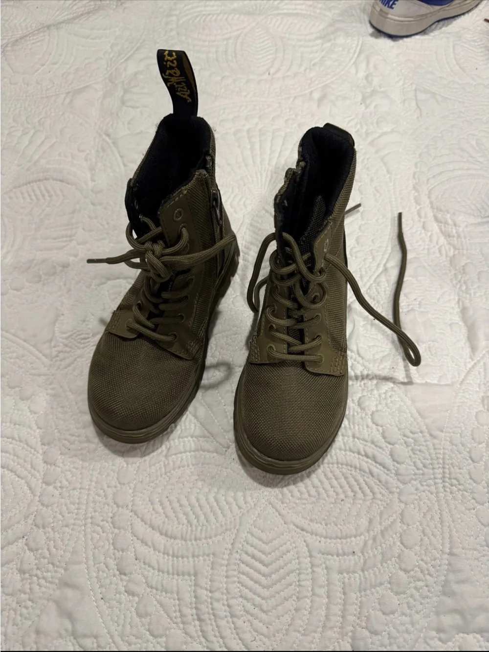 Dr. Martens Kids Olive Canvas Lace-Up Boots